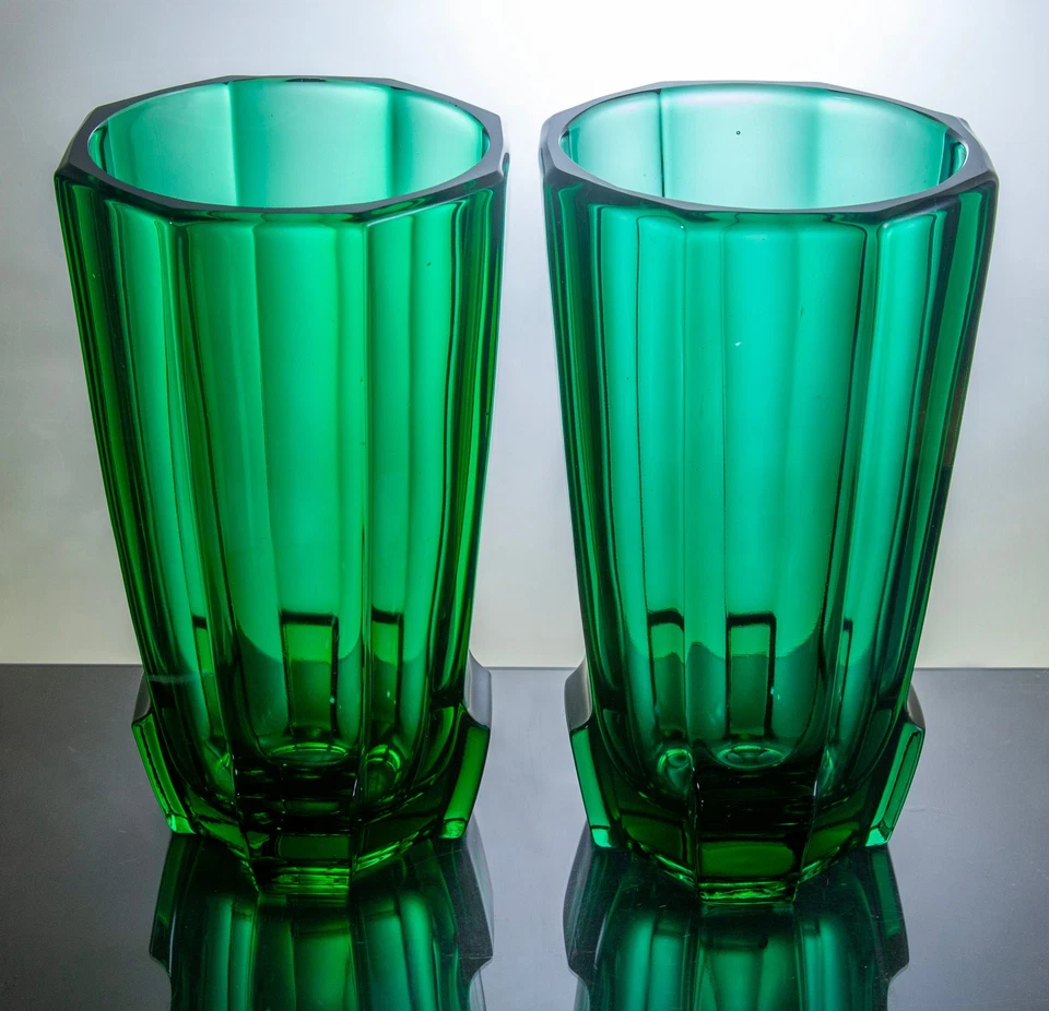 Pair of Vintage Czech Sklo Glass Vases by Rudolf Schrotter 1930s Art Deco style - image 4 of 4