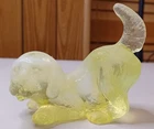 Vintage Fenton Uranium Glass Dog Figurine Topaz Yellow Opalescent IT GLOWS!