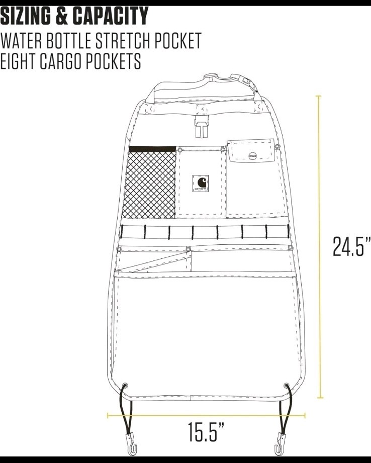 Carhartt Universal Nylon Duck Seat Back Organizer, Gravel One Size,  thumbnail 3