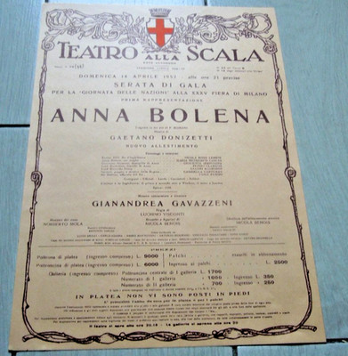 TEATRO ALLA SCALA MILANO POSTER ''ANNA BOLENA'' 1957-LUIGI RUMBO-MARIA CALLAS