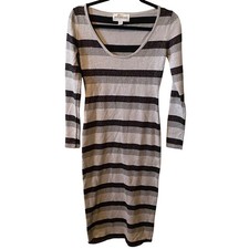 StyleStalker Metallic Stripe Long Sleeve Bodycon Midi Dress Silver Black  Size S