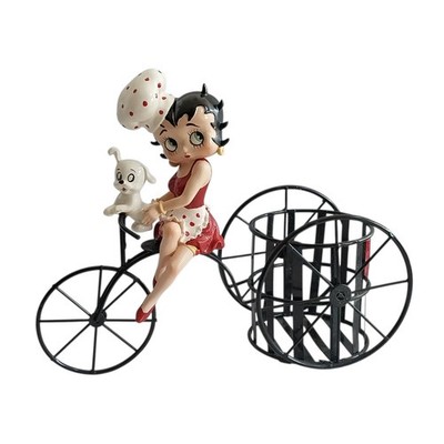 Vtg S.S.Sarna Betty Boop Chef w/Pudgy on Bicycle Planter Bottle Holder RARE