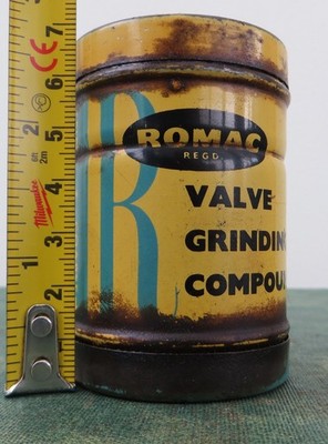 VINTAGE 1960s ROMAC VALVE GRINDING COMPOUND TIN COURSE & FINE