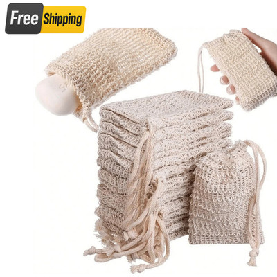 10Pcs Sisal Soap Saver Bag Drawstring Exfoliating Pouch Bathroom Accessories USA