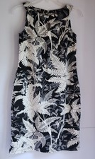 Talbots Dress XS Black White Floral 100% Cotton Keyhole Coastal Tropical