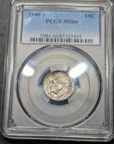 1946-S Roosevelt Dime Pcgs MS/66 Nice Eye Appealing Toned Coin