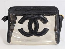 Rare CHANEL Coco Mark Clear Pouch Mini Black