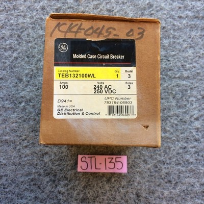 New GE TEB TEB132100WL 3 Pole 100 Amp 240v Circuit Breaker Green