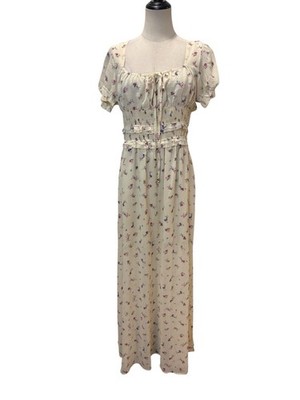 Three Bird Nest Maxi Dre s Milkmaid Sz M Cream Floral Cottagecore Puff Sleeve