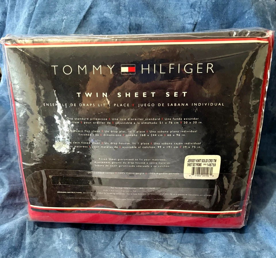 Nuevo Juego de Sábanas Doble Tommy Hilfiger Sellado 100% Algodón Jersey ROJO (para dormitorio) Foto 3 de 4