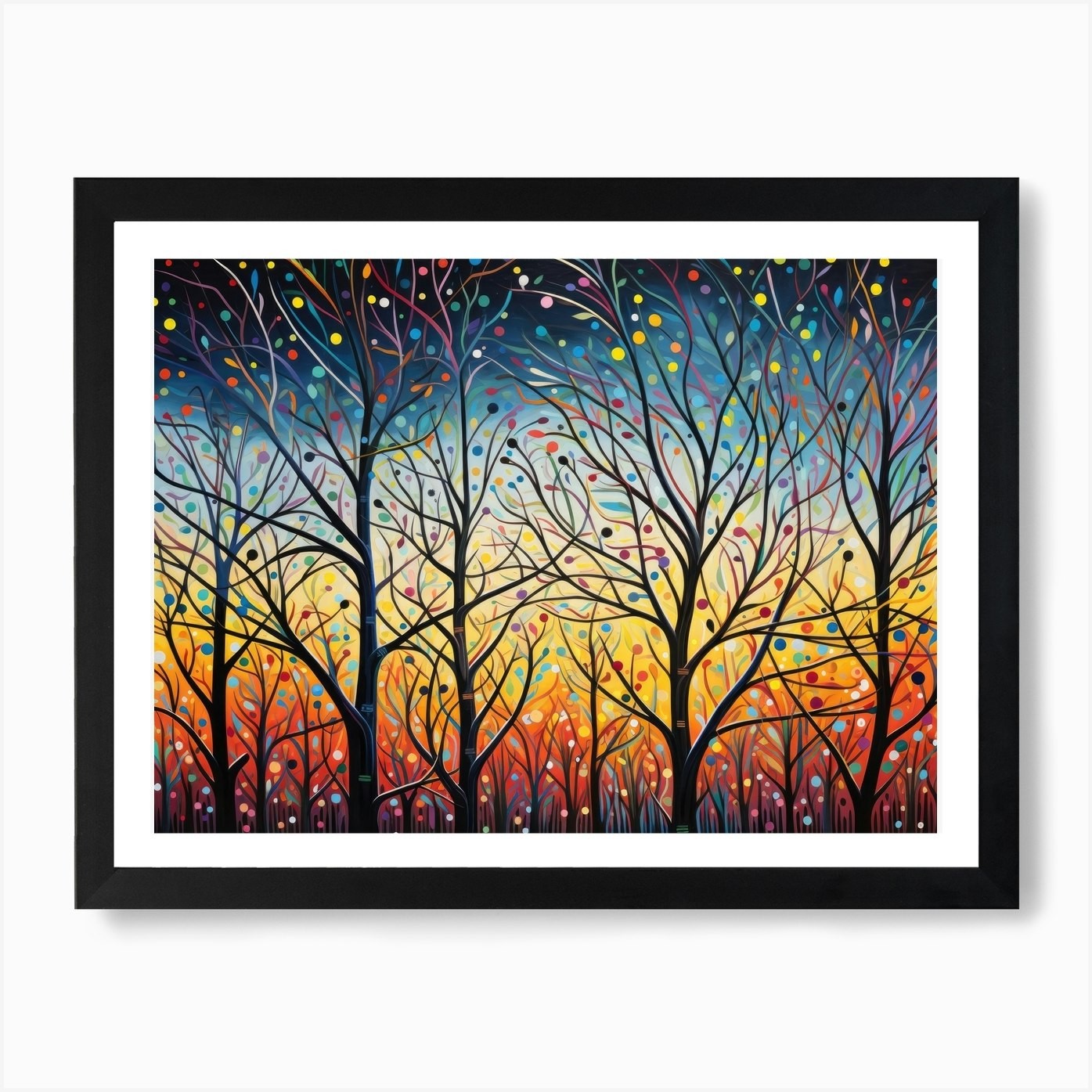 Framed Trees At Night Wall Art Canvas Print Poster  