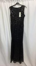 Boohoo Boutique Clare Sequin Plunge Fishtail Maxi Dress Black BNWT Size UK 10