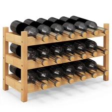 3 Tier 18 Bottle Wine Storage Cabinet Shelf Bamboo Wine Rack for Wine Lovers