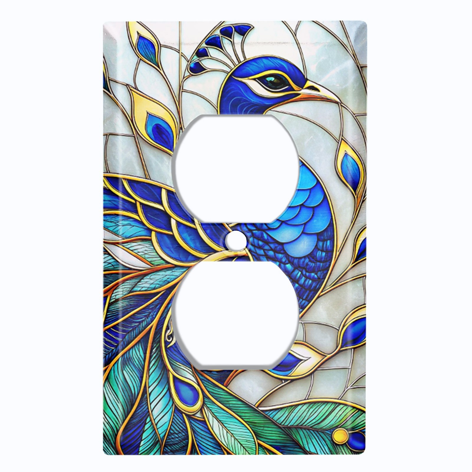 Metal Light Switch Outlet Cover Wall Plate Peacock Stained Glass PRINT AML193