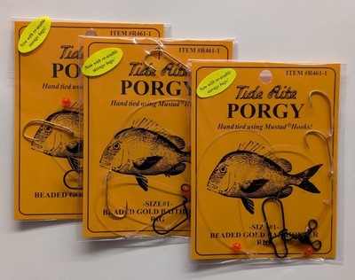 Tide Rite 3 Pack Bundle Porgy Rigs R461-1 Beaded Gold Mustad Baitholder Hooks