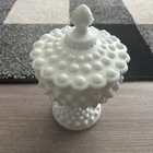 Vintage Fenton Milk Glass Hobnail Footed Candy Container