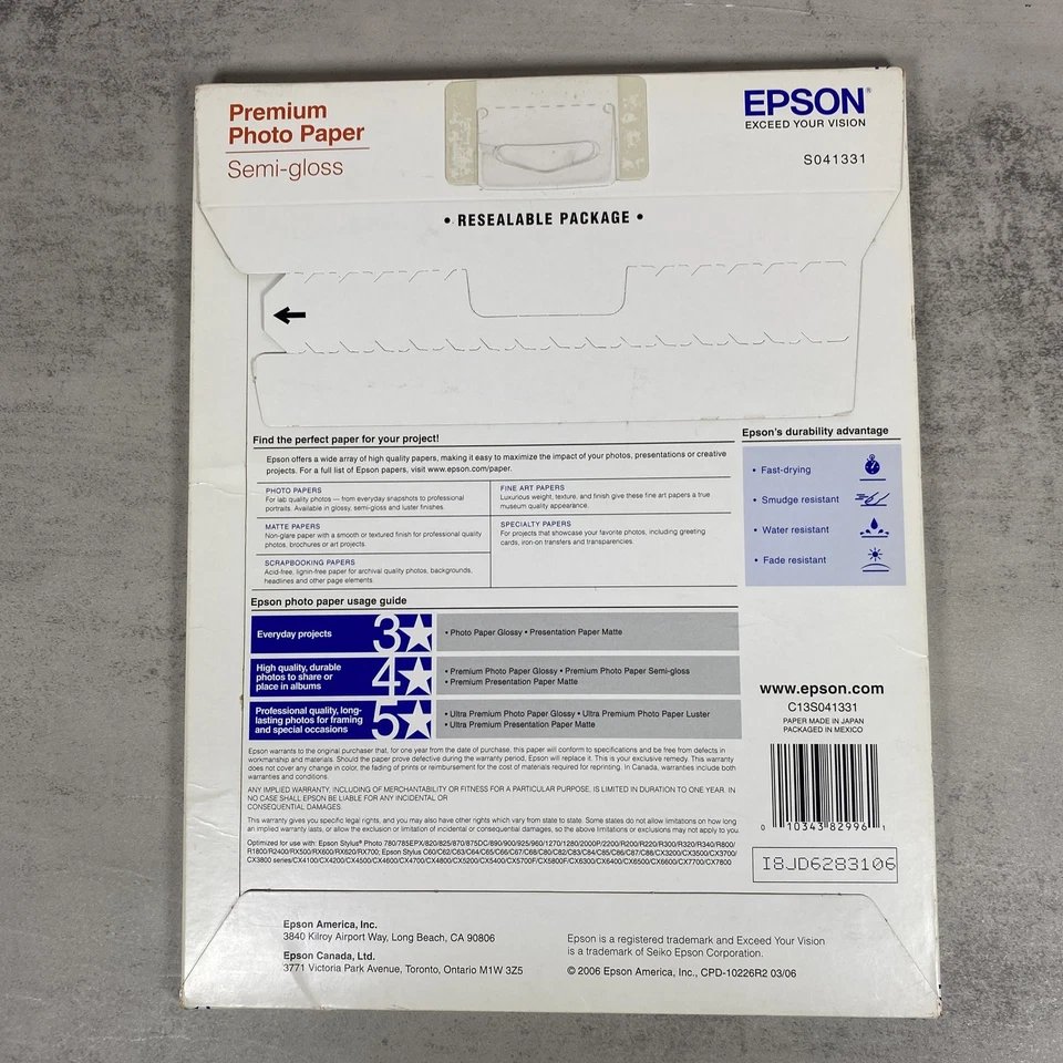Epson Premium Photo Paper 8.5" x 11" Semi-Gloss 20 SHEETS 67lb / 10.4 mil - Image 3 of 4
