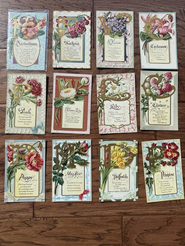 12 Nash Floral Alphabet Postcards Not Postally Used