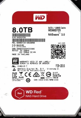 WD80EFZX-68UW8N0,   PN: 2W10102,  WESTERN DIGITAL SATA 8TB FEB 2016,  VKGV