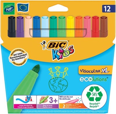 Bic Kids Visacolor XL ECOlutions Colouring Pens,black,12 Pack 1 coun (US IMPORT)