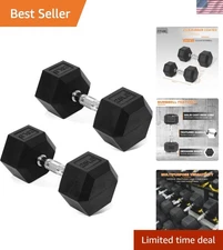 Hex-Shaped 25 lb Rubber Coated Dumbbells - Non-Roll, Non-Slip Design for Safety