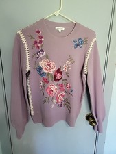 Johnny Was Whipstitch Crewneck Sweater Size Small Wool Cashmere Blend Floral