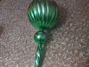 Vintage Green Silver Plastic Hanging Holiday Ornament 9-10" swirl Taiwan Xmas