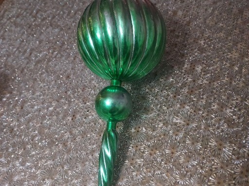 Vintage Green Silver Plastic Hanging Holiday Ornament 9-10" swirl Taiwan Xmas