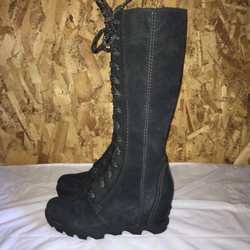 SOREL JOAN OF ARCTIC WEDGE TALL LACE UP 8.5 BLACK Boot Waterproof RARE Leather - 第 5/20 張圖片