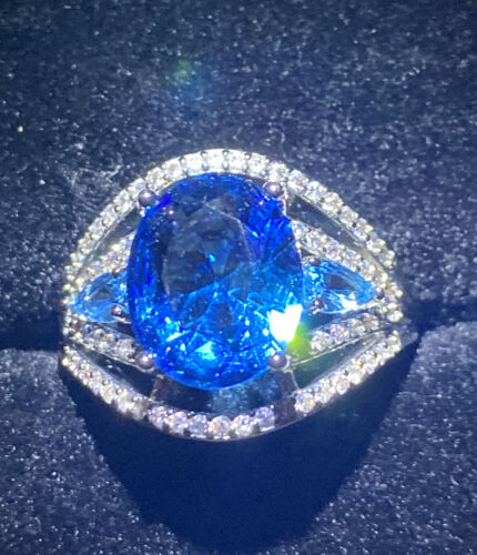 CREATED TURQUOISE RING.SIZE K 1/2.5 1/2. 50. SILVER. RHODIUM Modern Design - Picture 3 of 7