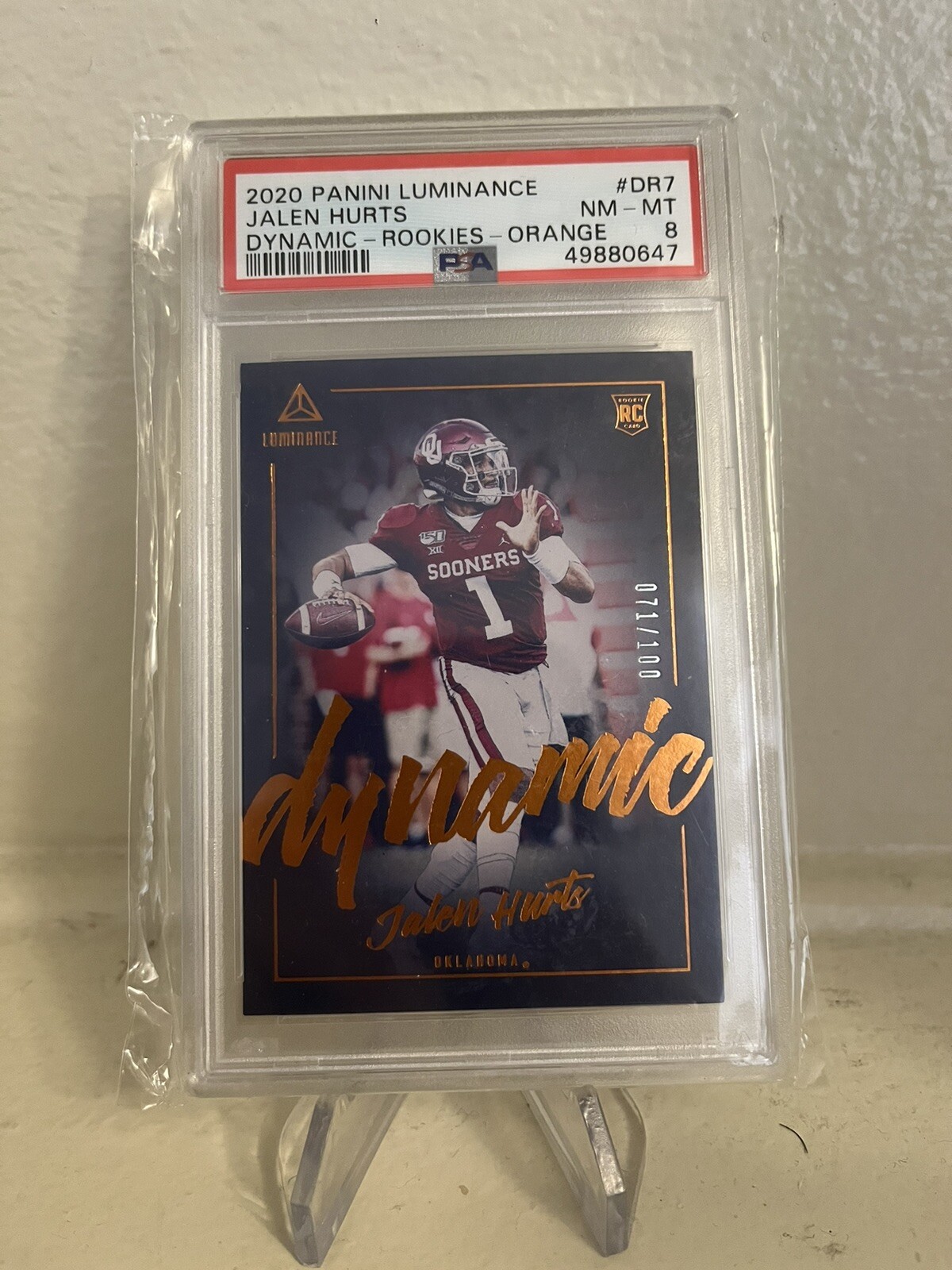 Jalen Hurts Panini Luminance Dynamic #DR7 Rookies-Orange