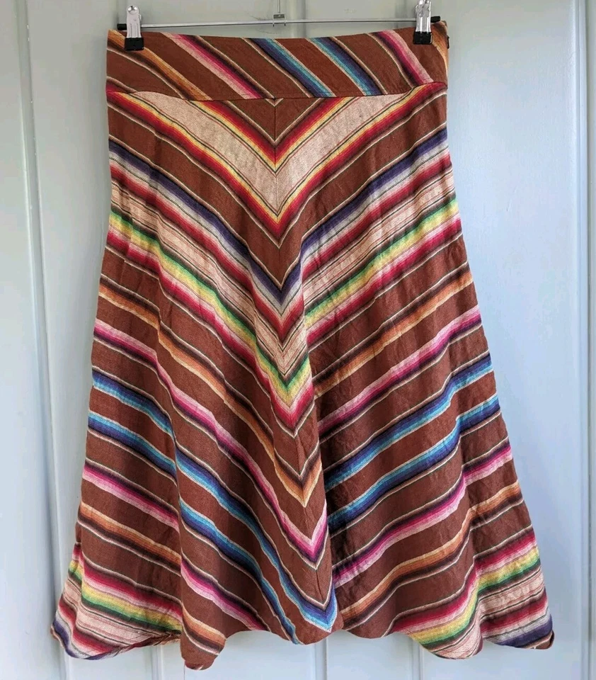 Ralph Lauren Mujer 12 Falda Lino Suroeste Serape Chevron Rayas Manta Foto 4 de 4