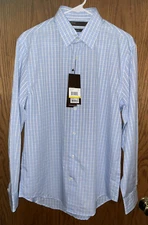 Perry Ellis Blue City Fit Shirt Plaid Long Sleeve Button Down Men's Size Med NWT