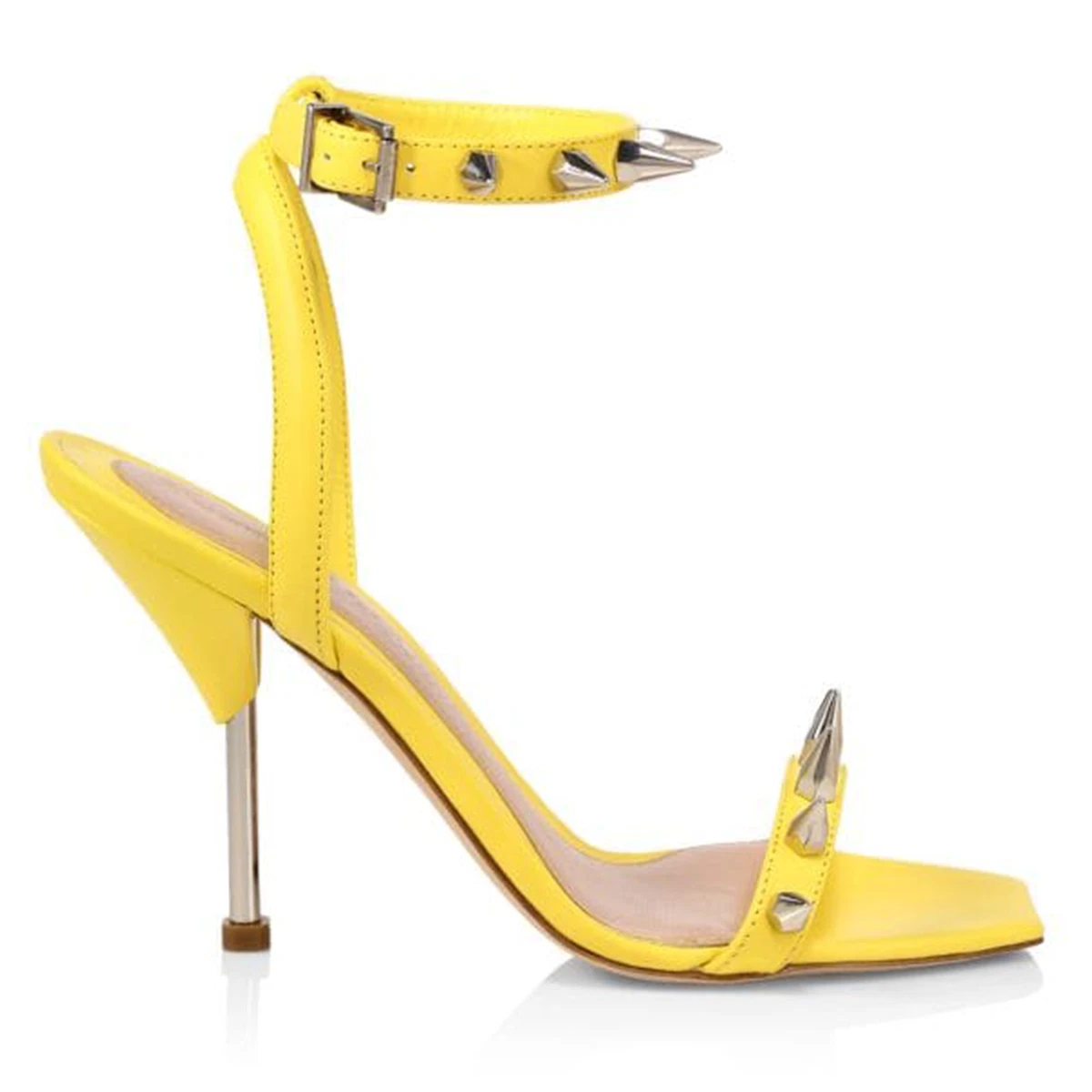 Alexander McQueen sandali stiletto in pelle gialla con borchie a punta US 7 5 (0481)