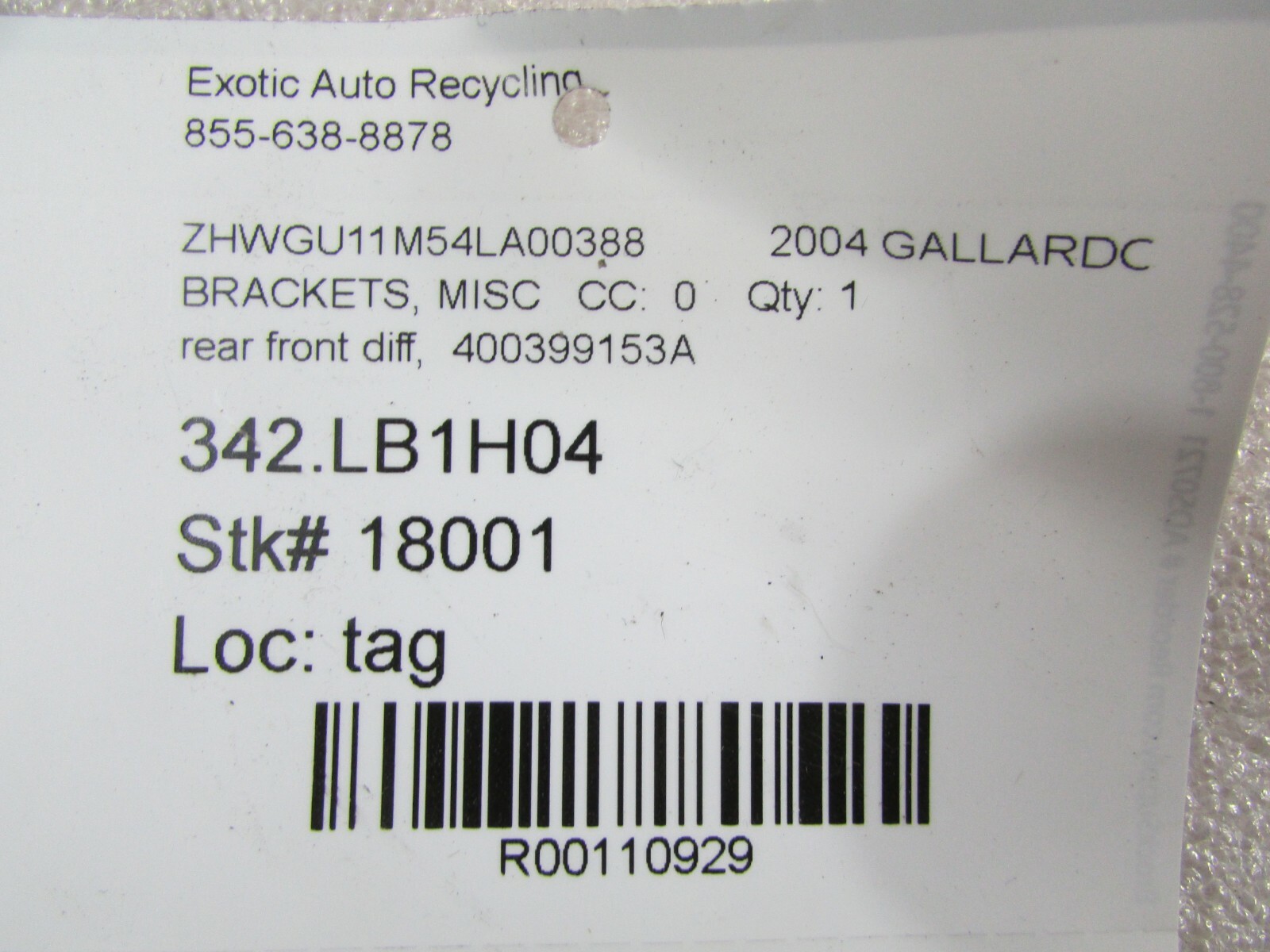 Lamborghini Gallardo, Front Carrier Rear Bracket, Used, P/N 400399153A