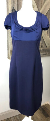 Elie Tahari Womens 6 Navy Short Sleeve Empire Waist Midi Sheath Dress Q |  eBay