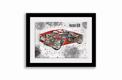 Line Tech Zeichnung Ferrari GTO Cutaway Kunst Poster Druck