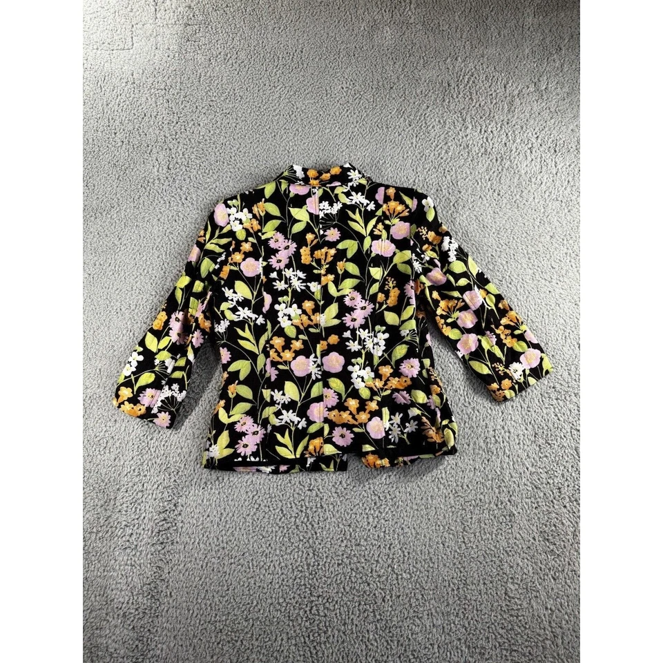 Sigrid Olsen Blazer Women 4 Floral Linen 3/4 Sleeve Jacket Boho Business Casual - Image 4 of 4