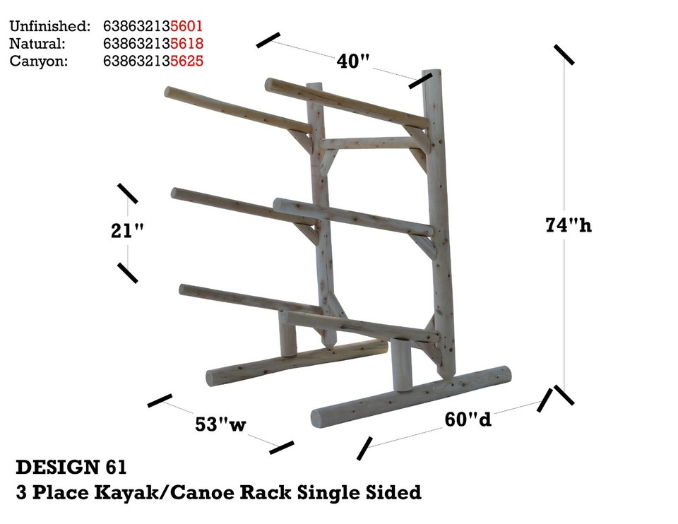 Log Kayak Rack 3place OneSided Natural Kayak Rack By Hitch Exclusives