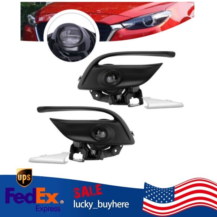 2 Sets LED Bumper Fog Lights Front Lamps Chrome Trim Bezel For 2017-2018 Mazda 3