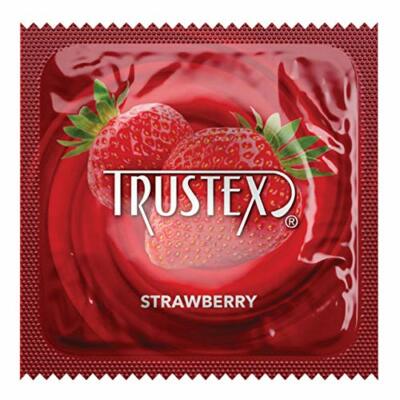 Trustex Strawberry Flavored Lubricated Bulk Latex Condoms + Brass Pocket  Case