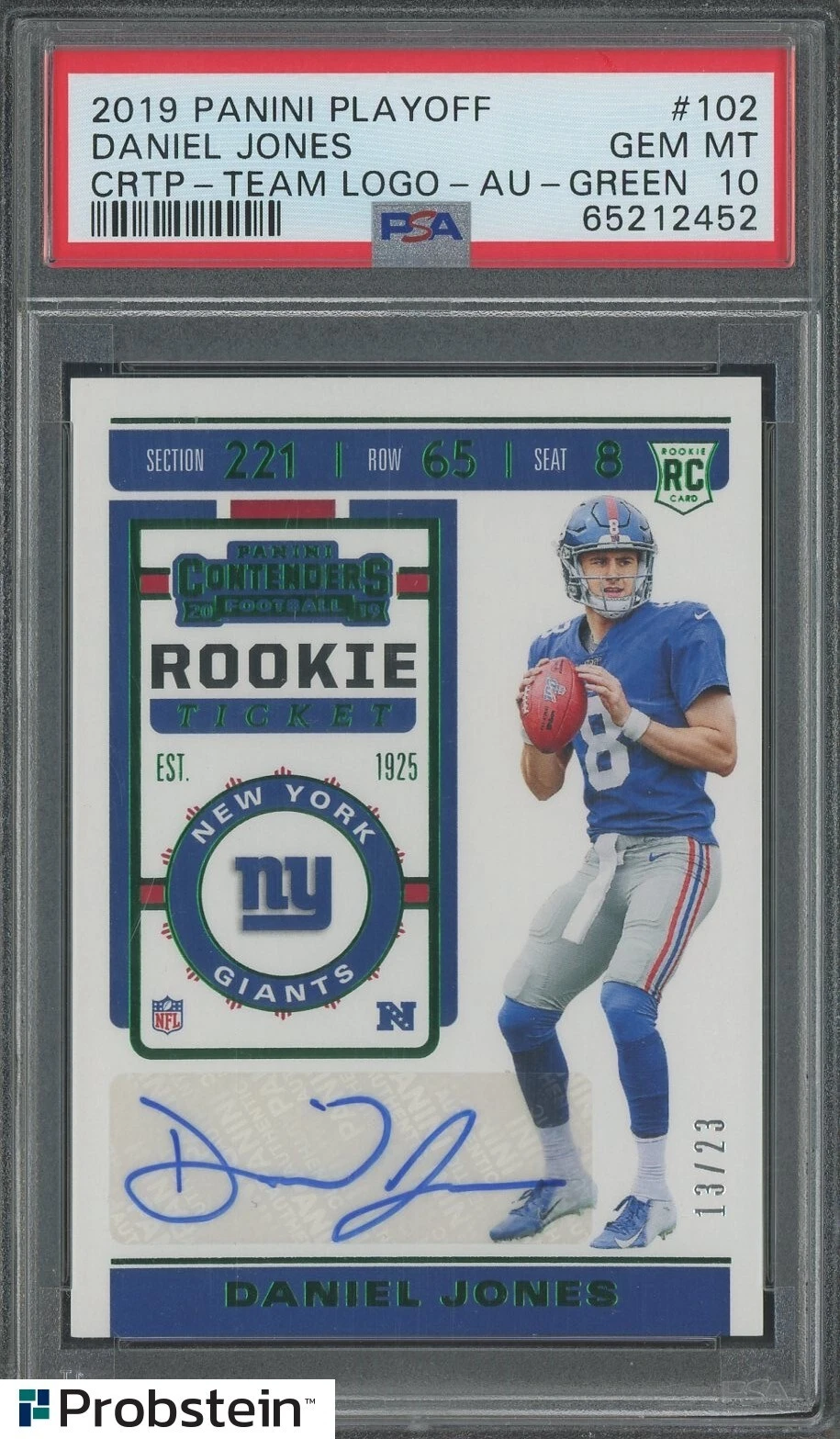 Daniel Jones Panini Playoff Contenders Rookie Ticket Preview Autographs #102 Team Logo-Autograph-Green