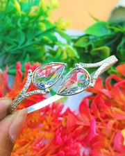Lovely Faceted Topaz Gemstone 925 Silver Plated Handmade Adjustable Cuff Bangle
