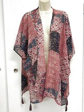 Jolt Kimono Size Medium Top Paisley Multi Print Tasseled Open Casual Chiffon
