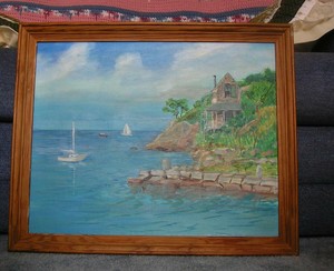 VINTAGE LANESVILLE GLOUCESTER CAPE ANN SAIL BOATS OCEAN HOUSE NAUTICAL PAINTING