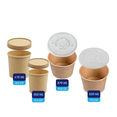 BenBow Einweg-Papierbehälter mit Deckel 350/470/500/870 ml
