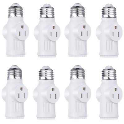 8 Pack Light Socket to Plug Adapter E26/E27 3 Prong & 2 Prong Light Bulb Adapter