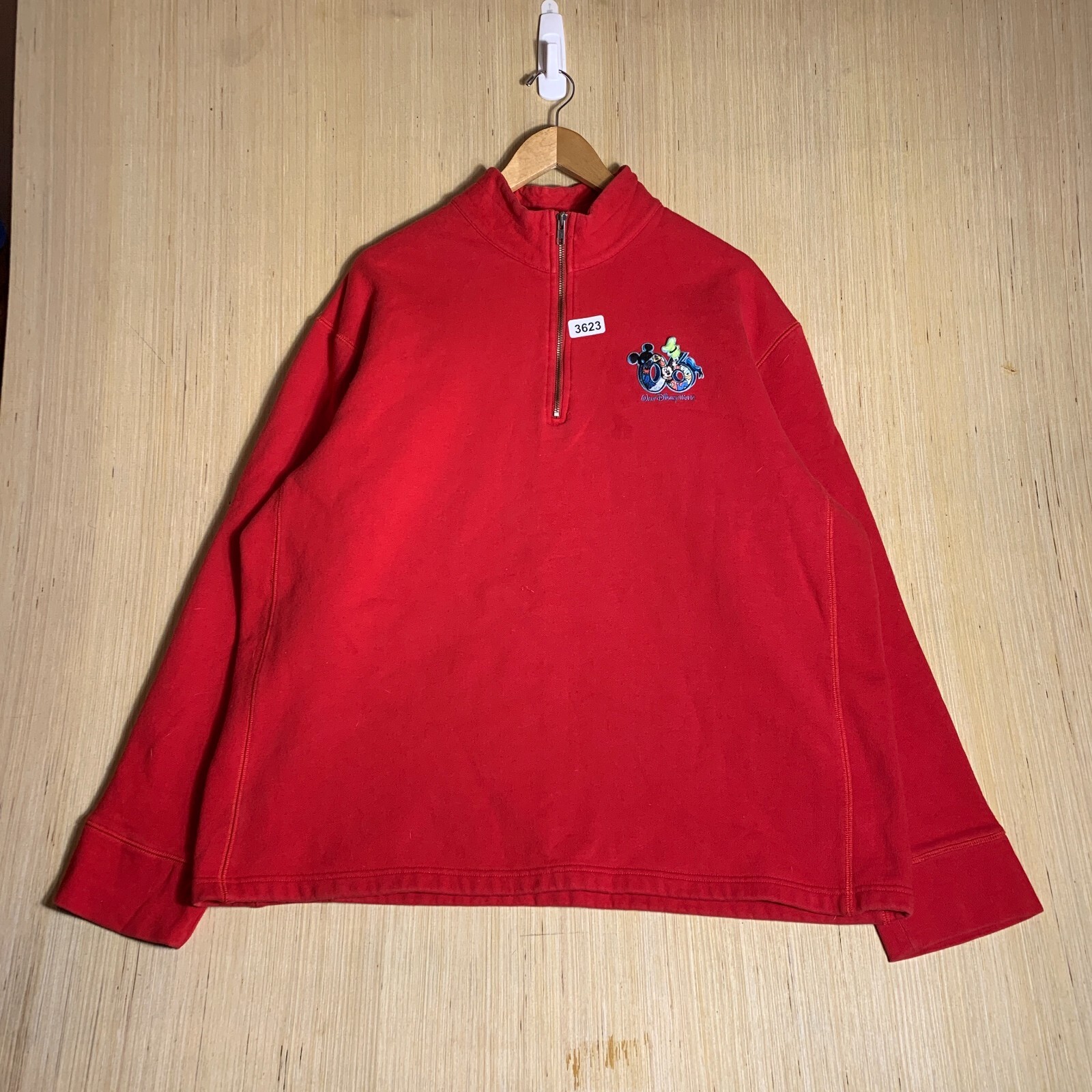 VTG Disney World Red Y2K 1/4 Zip Sweater Mens XL Long Sleeve