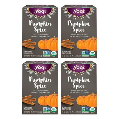 Yogi Organic Pumpkin Spice Tea Bags Holiday Blend Caffeine Free 16 Count