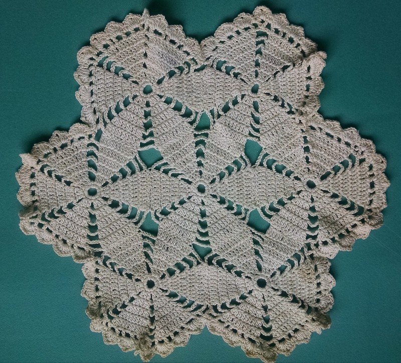 Doily-A Beautiful 7 1/2" Round Beige 'Poinsettia' Crocheted Doily